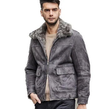 Мужская Короткая куртка из овчины Denny & Dora, Замшевая куртка из овчины, Повседневное Пальто, Серая Кожаная куртка