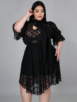 Прозрачные Платья В черный горошек, женское Нерегулярное Африканское платье в стиле Ампир с коротким рукавом, Большие Размеры 4XL 5XL, вечерние халаты