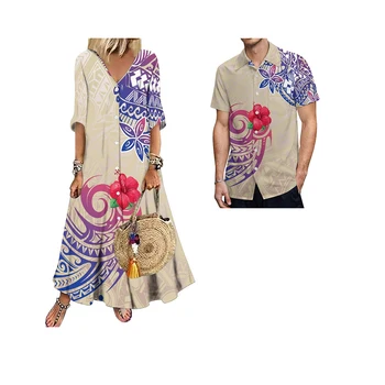 Повседневное платье на пуговицах, Рубашки с коротким рукавом, Платья самоанских полинезийских племен, Женские Элегантные мужские рубашки в тон Леди