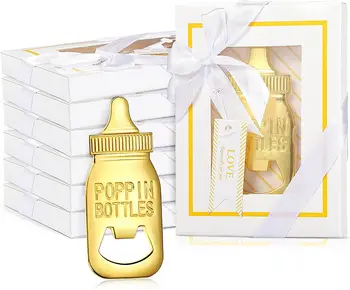 50шт Открывалка для бутылок Poppin для детского душа Розовое Золото Крещение Сувенир для вечеринки Гостям С подарочной коробкой