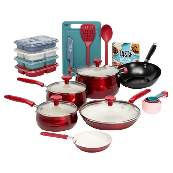 Набор посуды из керамики Tasty Clean, 24 предмета, алюминиевая посуда с антипригарным покрытием, красный