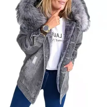 Осенне-зимнее женское пальто, джинсовый топ с флисовой подкладкой, сексуальное, универсальное