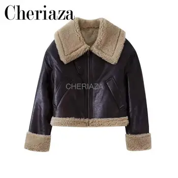 Осенне-зимнее новое женское короткое пальто с эффектом искусственного меха CHeriaza