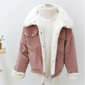 Популярная Цветастая Женская зимняя вельветовая куртка, женская зимняя парка из меха ягненка, Зимняя Толстая короткая куртка, верхняя одежда, зимнее женское пальто