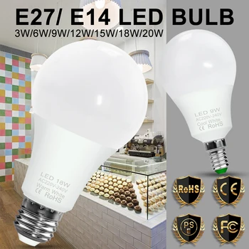 Светодиодная Лампа E27 LED Home Lamp 3W 6W 9W 12W 15W 18W 20W LED E14 Точечная Лампа 220V Bombillas Для Внутреннего Потолочного Освещения SMD2835